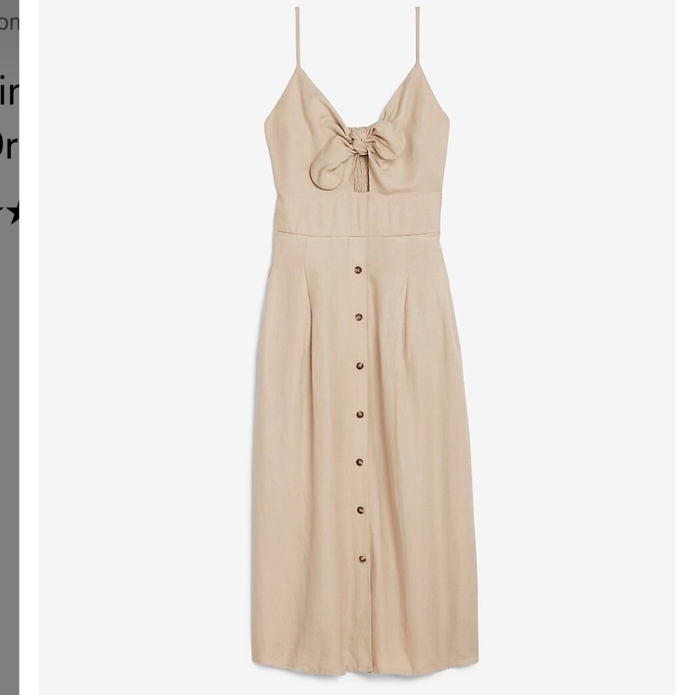 Express Linen-Blend Button Front Tie Midi Dress, S - image 1